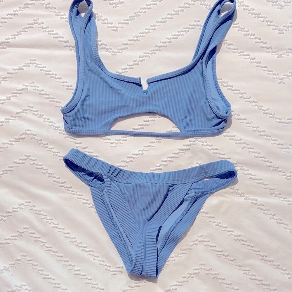 Frankie’s Bikinis Blue Ribbed Bikini Set